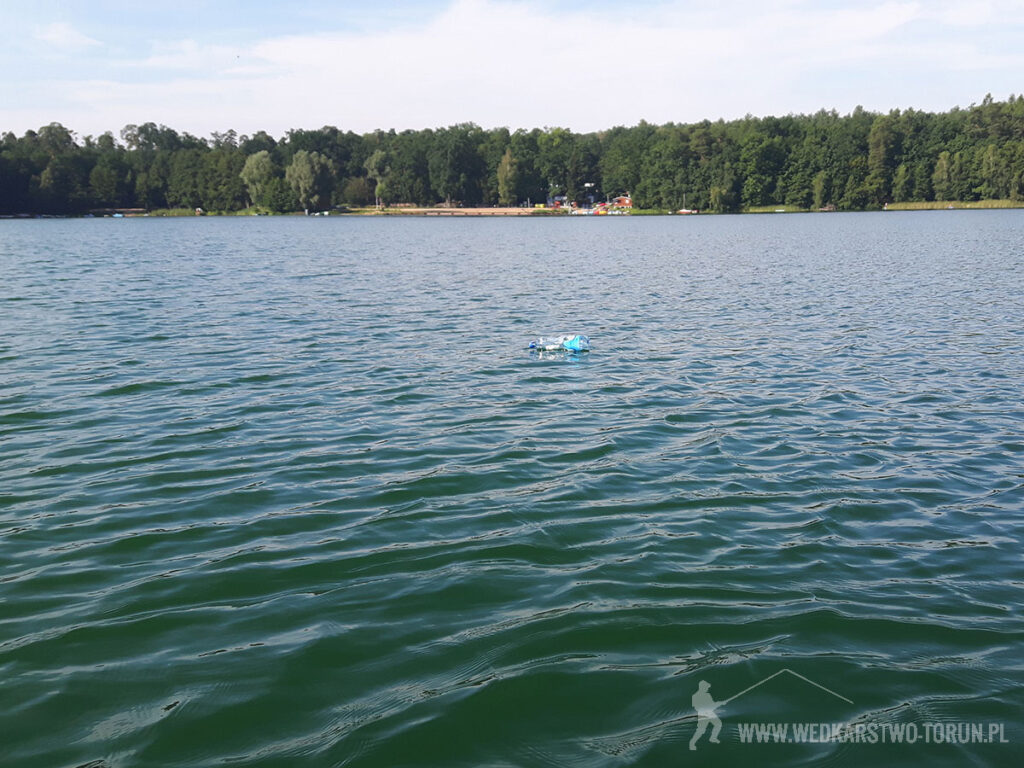 Jezioro Okonin - Widok na plażę i domki letniskowe